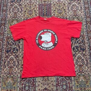 00s Family Guy Brian Griffin Allergic To Stupid People Red Graphic T-Shirt Large
